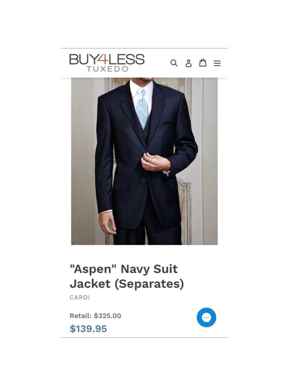 Dark Navy Suit Jacket Cardi International Aspen 40R 40 Regular